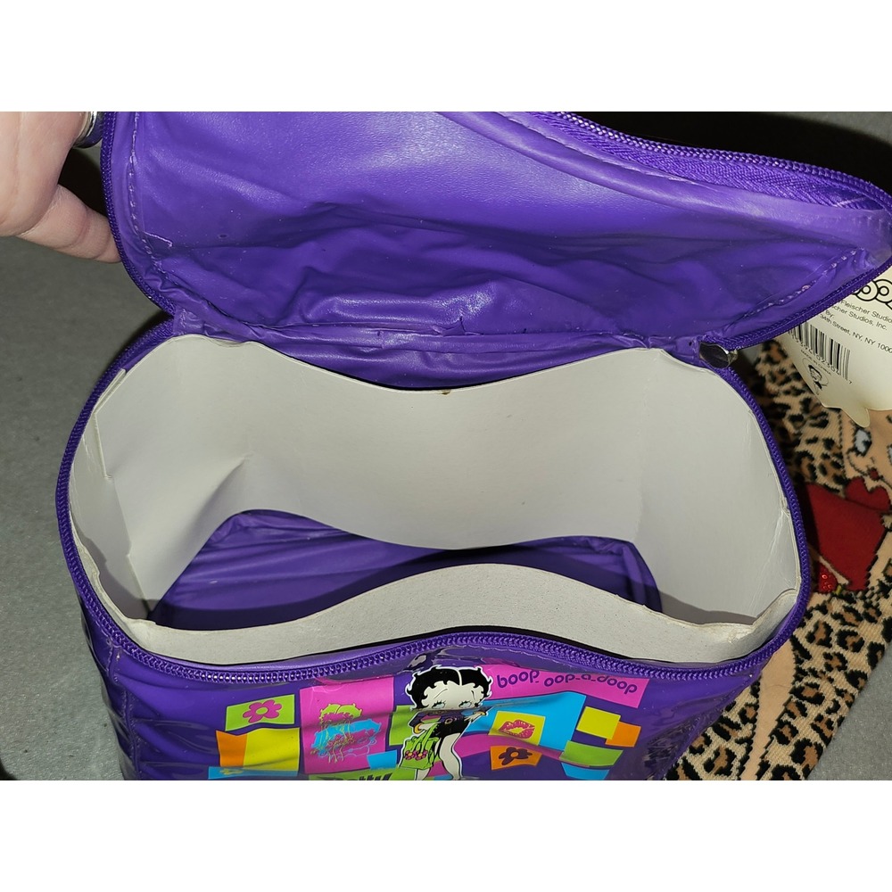 Vintage 2003 Betty Boop Purple Cosmetic Travel Makeup Vanity Bag w/Rop Handle - Picture 4 of 6